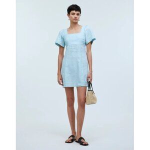 Madewell Square-Neck Mini Dress in 100% Linen in Blue Heron